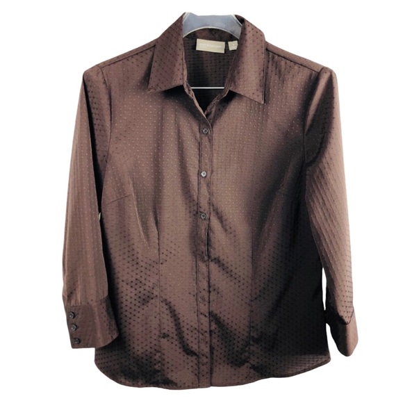 Croft & Barrow M Blouse Button-down Swiss Dot - Picture 4 of 7